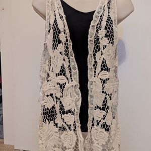 Adiva Ivory Crochet Lace Vest